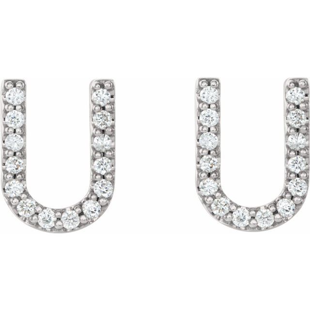 14K White 1/8 CTW Natural Diamond Initial U Earrings
