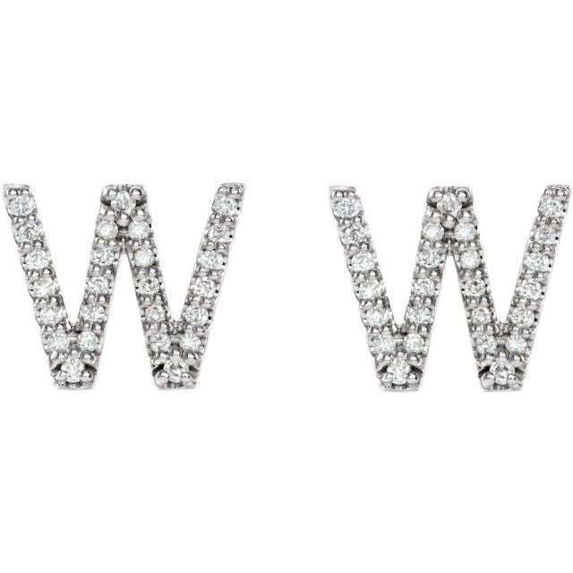 14K White 1/6 CTW Natural Diamond Initial W Earrings