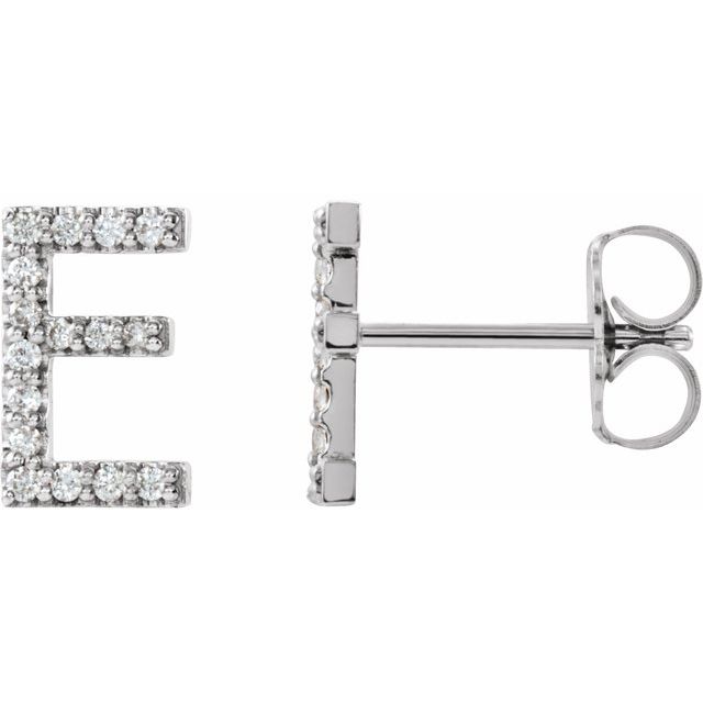Sterling Silver 1/8 CTW Natural Diamond Initial E Earrings