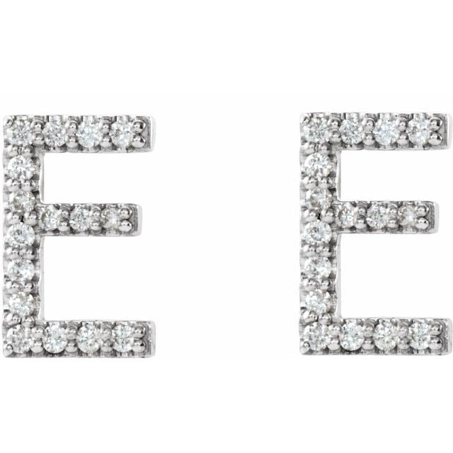 14K White 1/8 CTW Natural Diamond Initial E Earrings
