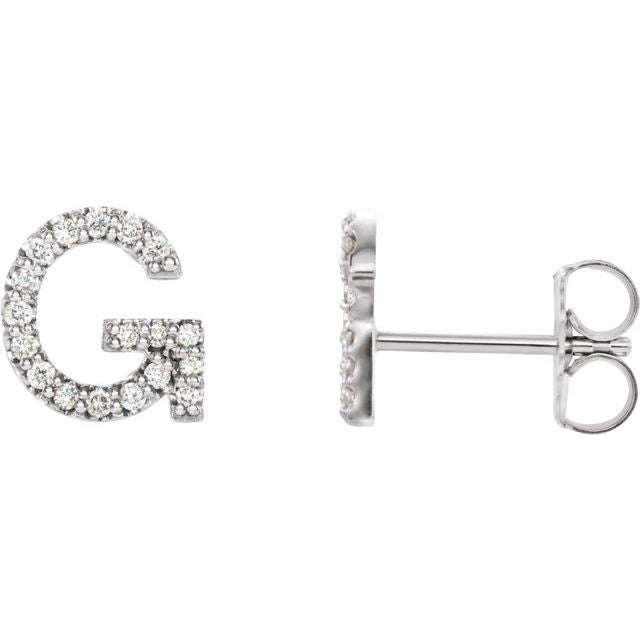 14K White 1/8 CTW Natural Diamond Initial G Earrings