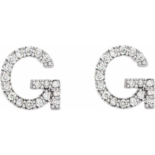 14K White 1/8 CTW Natural Diamond Initial G Earrings