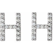 14K White 1/8 CTW Natural Diamond Initial H Earrings