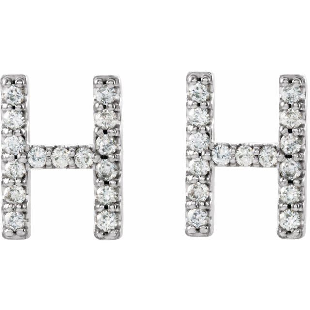 14K White 1/8 CTW Natural Diamond Initial H Earrings