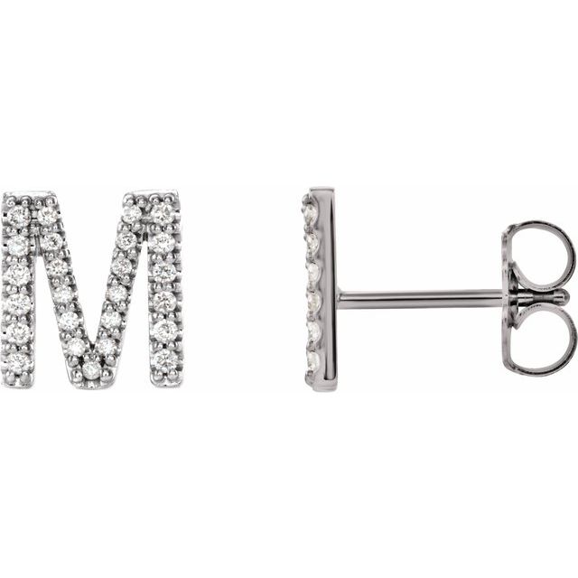 Platinum .07 CTW Natural Diamond Initial M Earring - Stylish and Elegant - Motek Jewelry