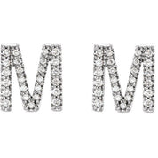 14K White 1/5 CTW Natural Diamond Initial M Earrings