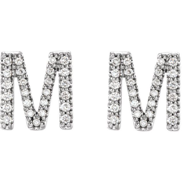 14K White 1/5 CTW Natural Diamond Initial M Earrings