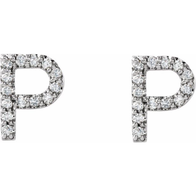 Sterling Silver 1/8 CTW Natural Diamond Initial P Earrings
