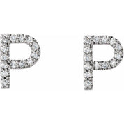14K White 1/8 CTW Natural Diamond Initial P Earrings