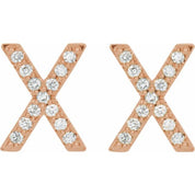 14K Rose 1/10 CTW Natural Diamond Initial X Earrings