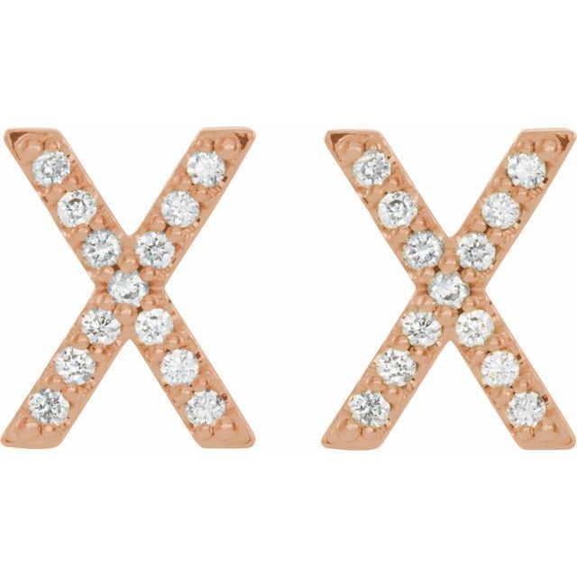 14K Rose 1/10 CTW Natural Diamond Initial X Earrings
