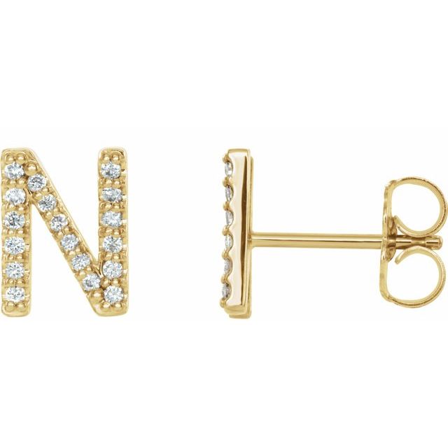 14K Yellow Gold .06 CTW Natural Diamond Initial N Earring - Motek Jewelry