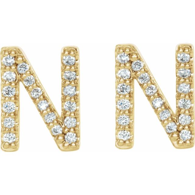 14K Yellow 1/8 CTW Natural Diamond Initial N Earrings