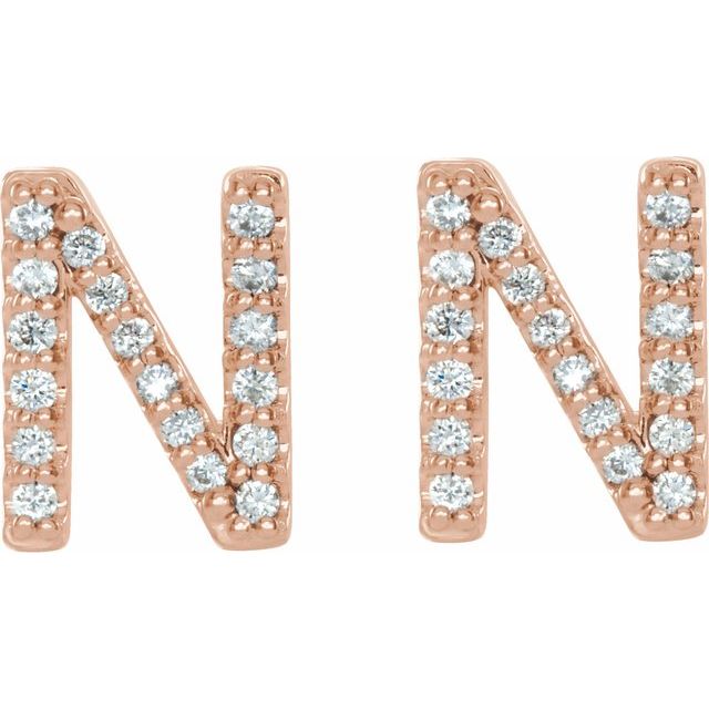 14K Rose 1/8 CTW Natural Diamond Initial N Earrings