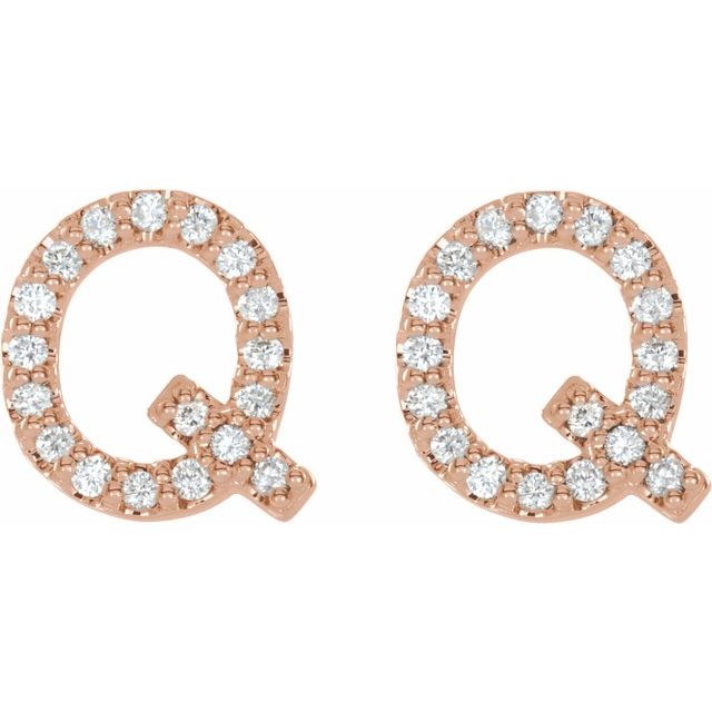 14K Rose 1/6 CTW Natural Diamond Initial Q Earrings