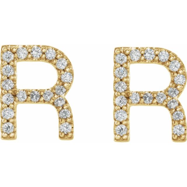 14K Yellow 1/8 CTW Natural Diamond Initial R Earrings