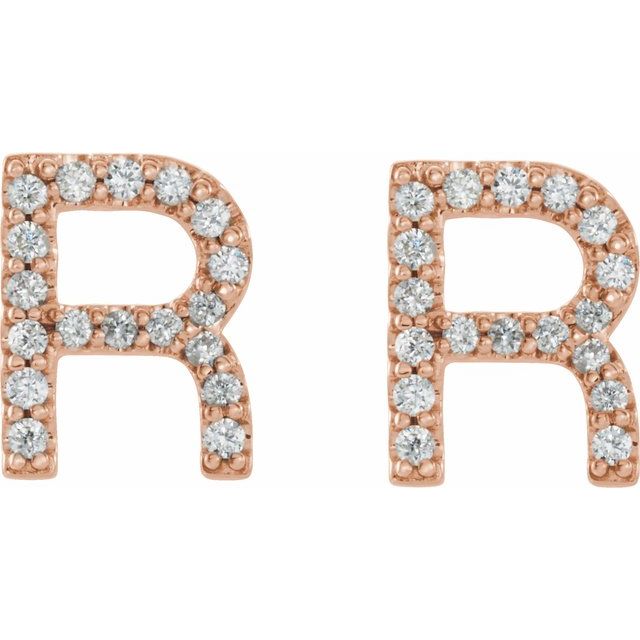 14K Rose 1/8 CTW Natural Diamond Initial R Earrings