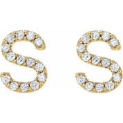 14K Yellow 1/8 CTW Natural Diamond Initial S Earrings
