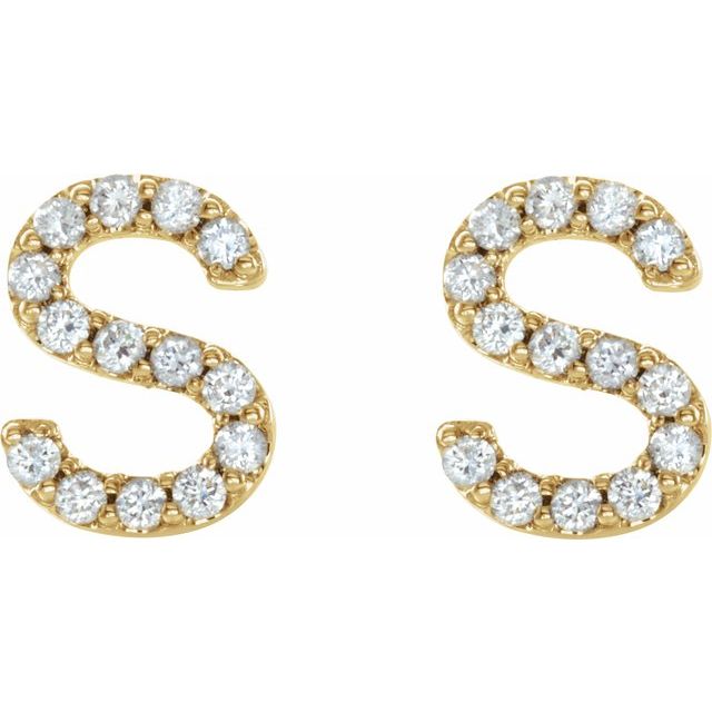 14K Yellow 1/8 CTW Natural Diamond Initial S Earrings