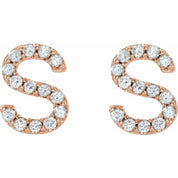 14K Rose 1/10 CTW Natural Diamond Initial S Earrings