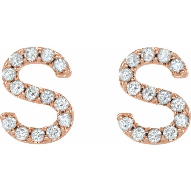 14K Rose 1/10 CTW Natural Diamond Initial S Earrings