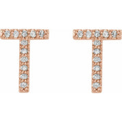 14K Rose 1/10 CTW Natural Diamond Initial T Earrings