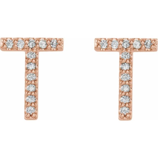 14K Rose 1/10 CTW Natural Diamond Initial T Earrings