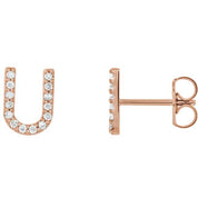 14K Rose 1/10 CTW Natural Diamond Initial U Earrings
