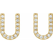 14K Yellow 1/8 CTW Natural Diamond Initial U Earrings