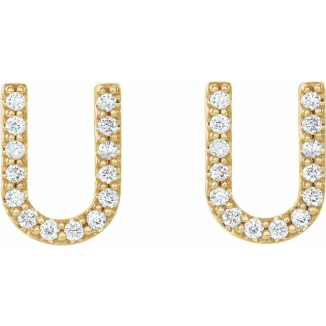 14K Yellow 1/8 CTW Natural Diamond Initial U Earrings