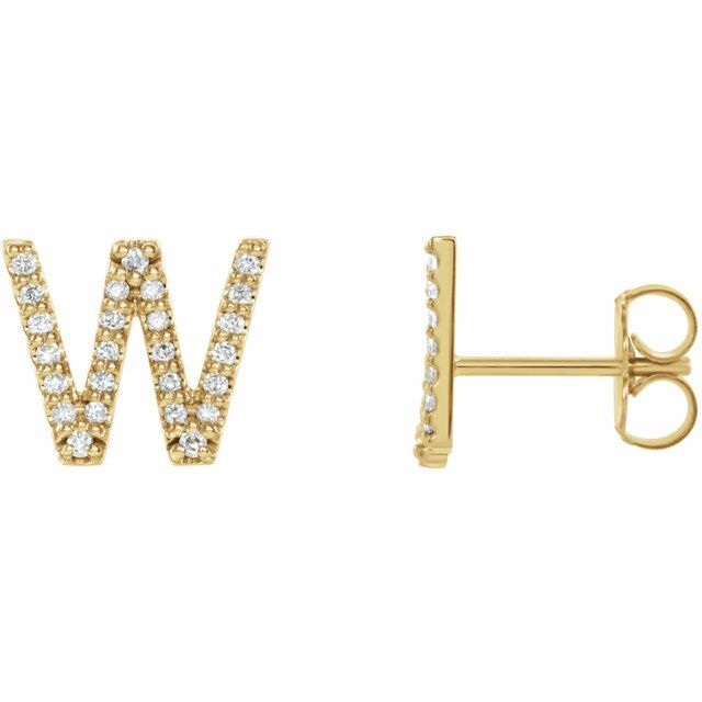14K Yellow 1/6 CTW Natural Diamond Initial W Earrings
