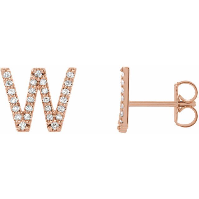 14K Rose 1/6 CTW Natural Diamond Initial W Earrings