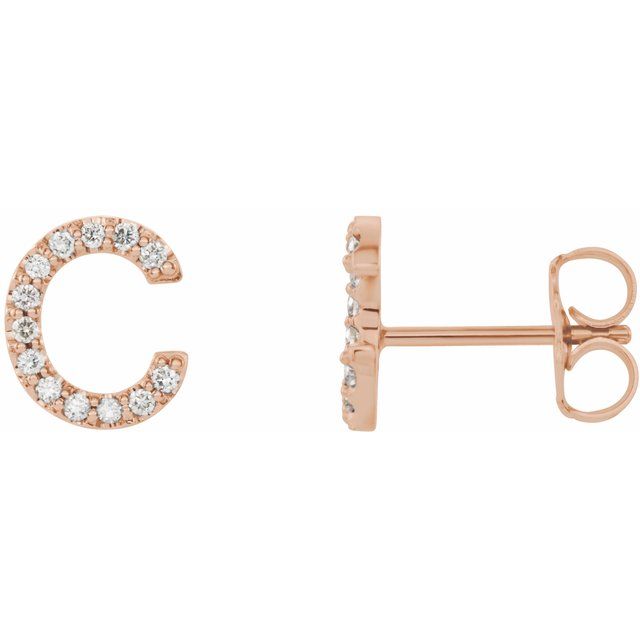 14K Rose 1/10 CTW Natural Diamond Initial C Earrings