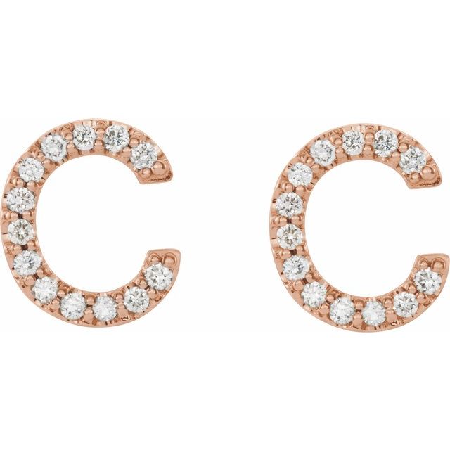 14K Rose 1/10 CTW Natural Diamond Initial C Earrings