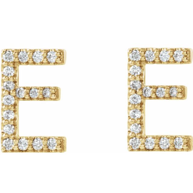 14K Yellow 1/8 CTW Natural Diamond Initial E Earrings