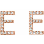 14K Rose 1/8 CTW Natural Diamond Initial E Earrings