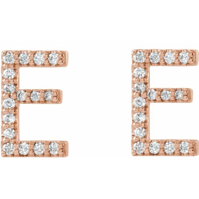 14K Rose 1/8 CTW Natural Diamond Initial E Earrings