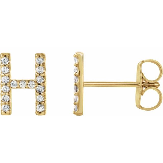 14K Yellow 1/8 CTW Natural Diamond Initial H Earrings
