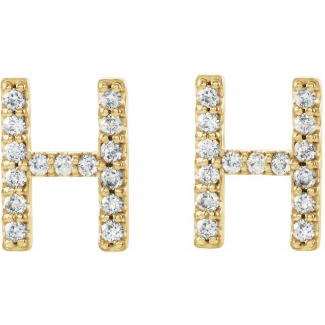 14K Yellow 1/8 CTW Natural Diamond Initial H Earrings