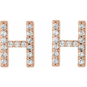 14K Rose 1/8 CTW Natural Diamond Initial H Earrings