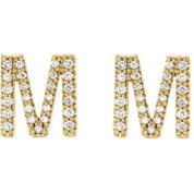 14K Yellow 1/5 CTW Natural Diamond Initial M Earrings