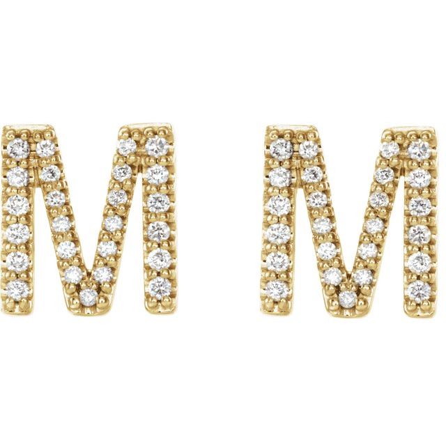 14K Yellow 1/5 CTW Natural Diamond Initial M Earrings
