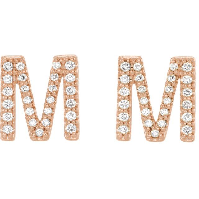 14K Rose 1/5 CTW Natural Diamond Initial M Earrings
