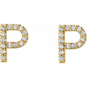 14K Yellow 1/8 CTW Natural Diamond Initial P Earrings