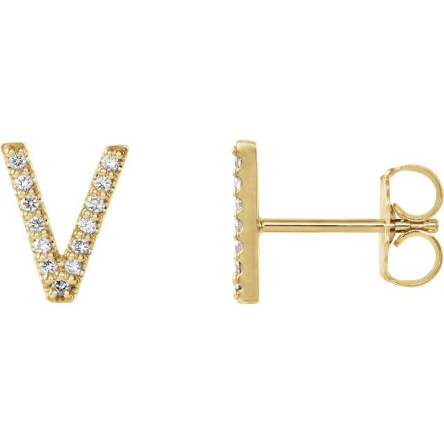 14K Yellow Gold .03 CTW Natural Diamond Initial V Earring - 86797:6111:P - Motek Jewelry
