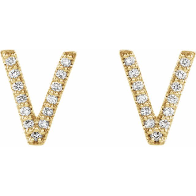14K Yellow .07 CTW Natural Diamond Initial V Earrings