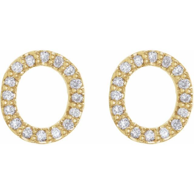 14K Yellow 1/8 CTW Natural Diamond Initial O Earrings