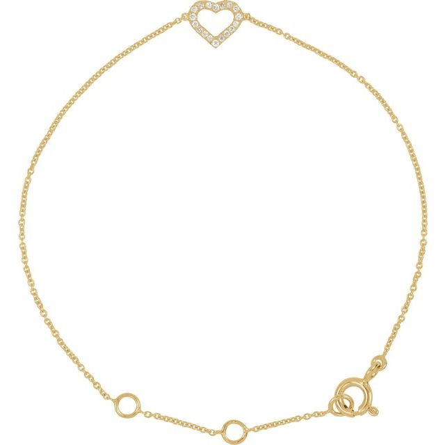 14K Yellow .06 CTW Natural Diamond Heart 6-7" Bracelet