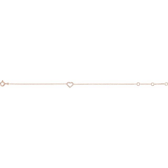 14K Rose .06 CTW Natural Diamond Heart 6-7" Bracelet