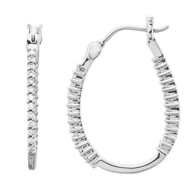 14K White 1/2 CTW Natural Diamond Inside-Outside Hoop Earring